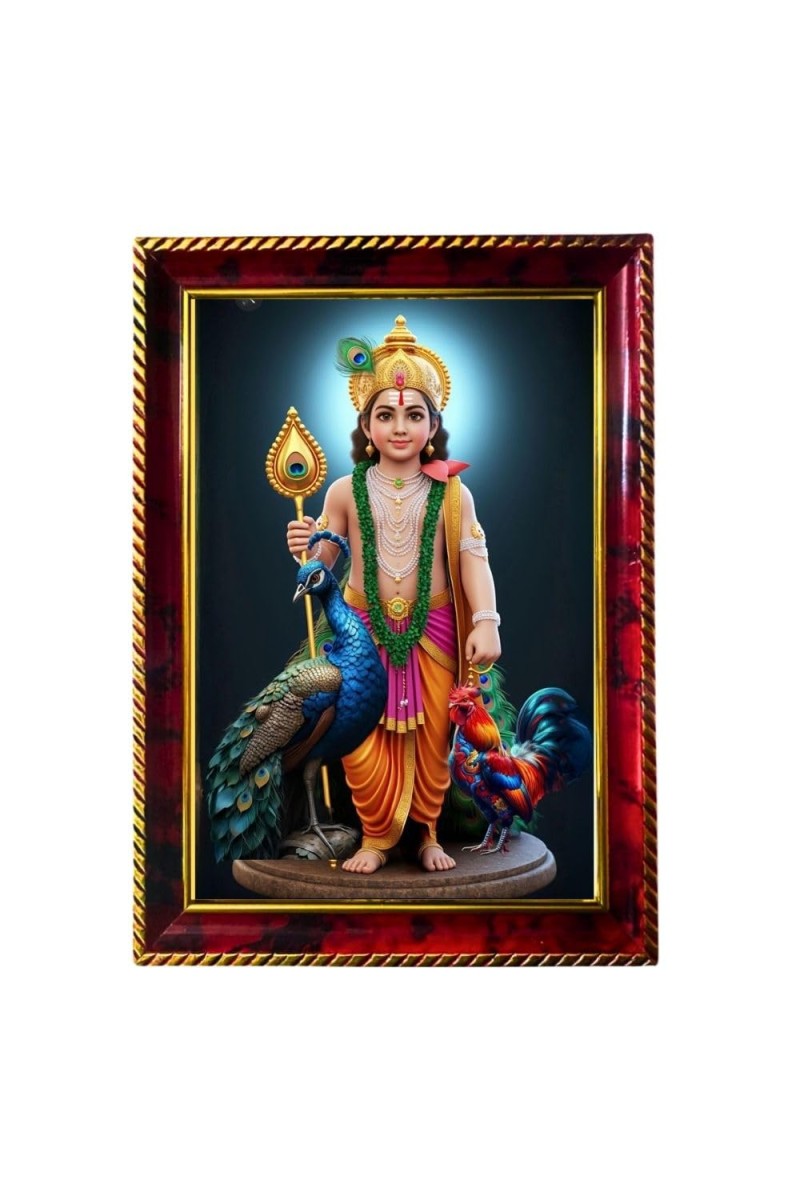 Lord Karthikeya Photo Frame For Wall & Table | 7x9 Inch Golden Cherry Finish | Decorative Lord Karthikeya Photo Frame For Home, Office & Pooja Room (F11606)