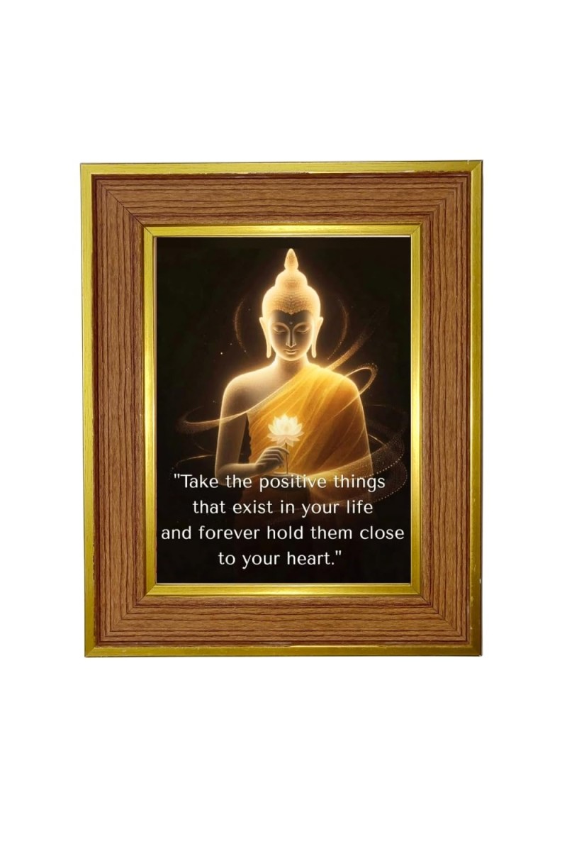 Lord Buddha Photo Frame 16x20 Inches-Brown Wooden Frame For Home, Office & Temple Decoration And Gifting (F6306)