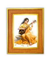 Goddess Saraswati Photo Frame 10x14 Inches-Brown Wooden Frame For Home, Office & Temple Decoration And Gifting (F6483)