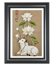 Cow And Lotus Flowers Photo Wall & Table Frame | 10x14 Inch Black Designer | Perfect For Gifting & Home Decor (F9605)