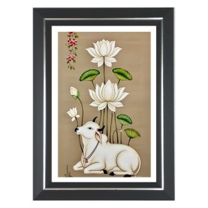 Cow And Lotus Flowers Photo Wall & Table Frame | 16x20 Inch Black Designer | Perfect For Gifting & Home Decor (F9605) Cow And Lotus Flowers Photo Wall & Table Frame | 16x20 Inch Black Designer | Perfect For Gifting & Home Decor (F9605)