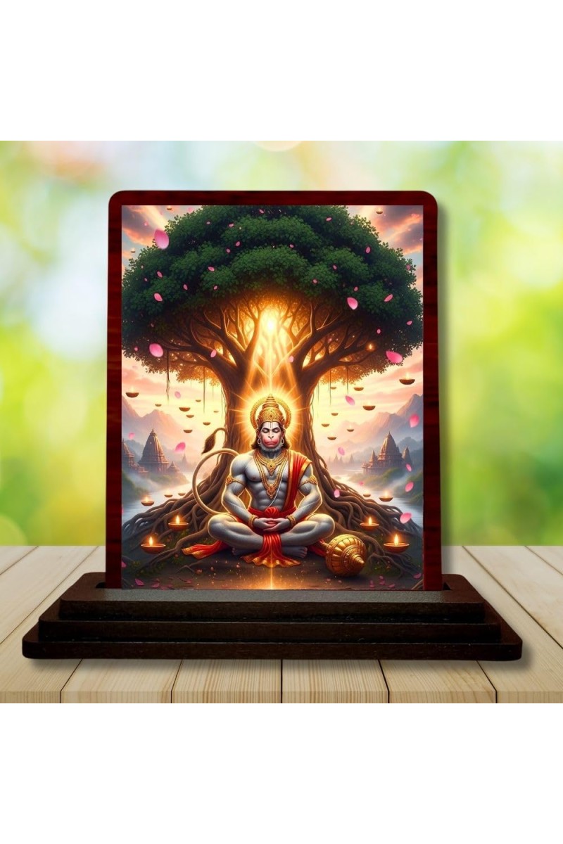 Car Desk/Table Top Lord Hanuman Wooden Photo Stand 3x4 Inches, Compact & Stylish Spiritual Display For Car, Home & Office (Pack Of 1) (F14345)