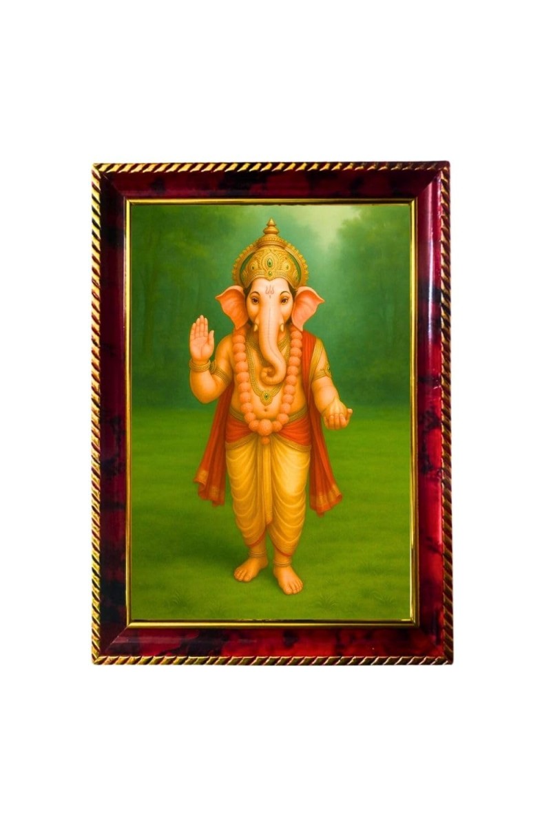 Lord Ganesha Photo Frame For Wall & Table | 7x9 Inch Golden Cherry Finish | Decorative Lord Ganesha Photo Frame For Home, Office & Pooja Room (F11677)