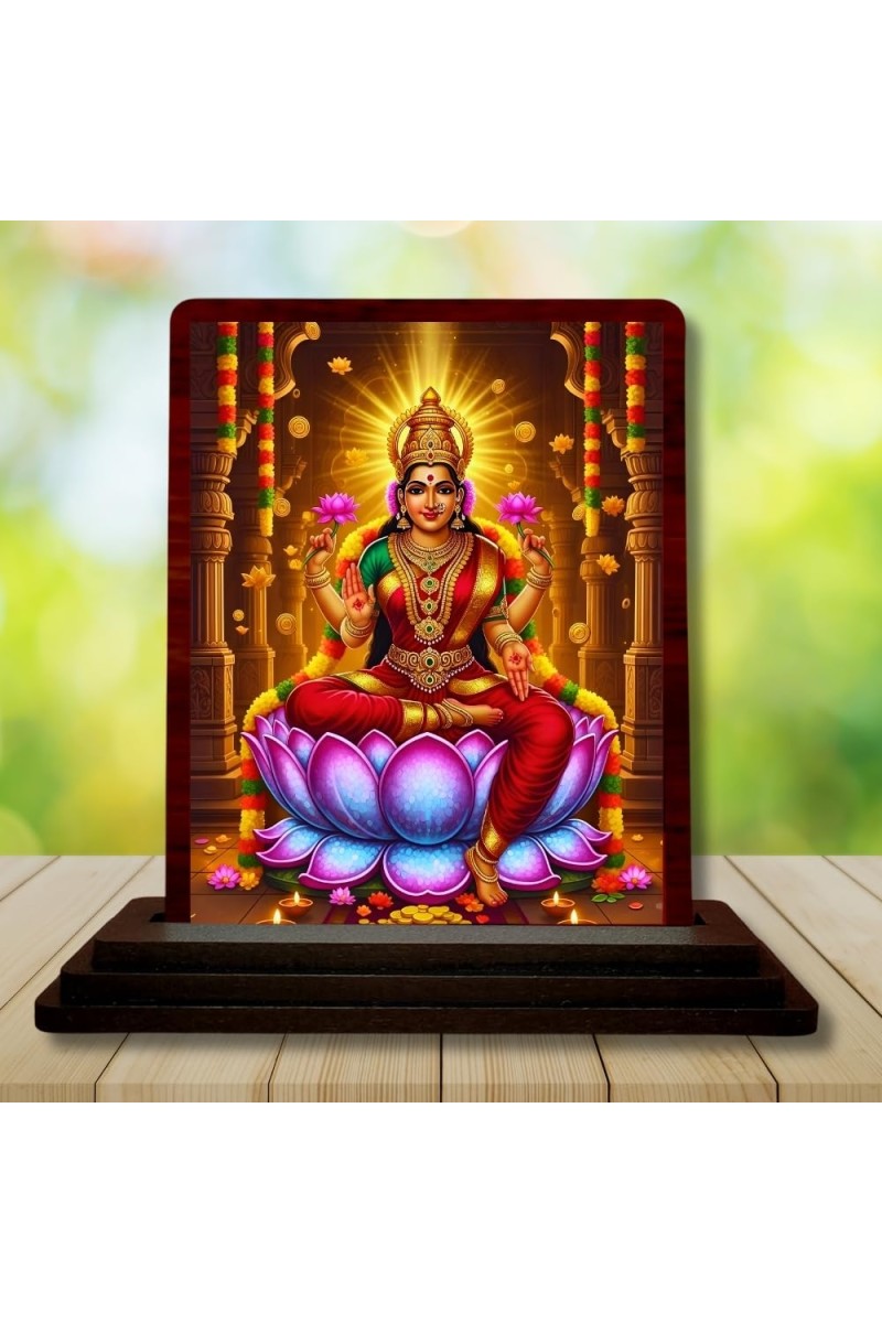 Car Desk/Table Top Maa Laxmi Wooden Photo Stand â€“ 3x4 Inches, Compact & Stylish Spiritual Display For Car, Home & Office (Pack Of 1) (F15085)