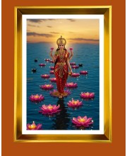 Mata Lakhsmi Golden Photo Frame - 16x20 Inches | Elegant Wooden Frame For Home, Office & Temple Decoration | Spiritual Wall & Table Decor And Gift Item (F9558)