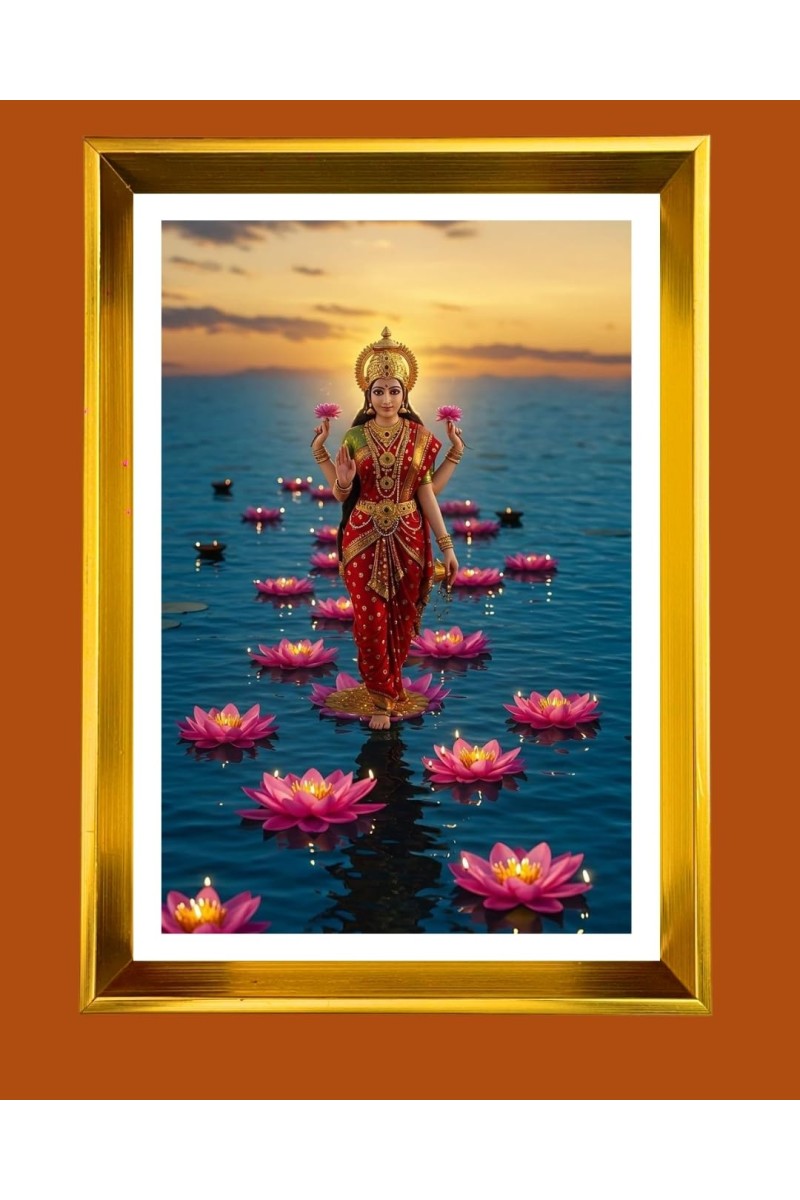 Mata Lakhsmi Golden Photo Frame - 16x20 Inches | Elegant Wooden Frame For Home, Office & Temple Decoration | Spiritual Wall & Table Decor And Gift Item (F9558)
