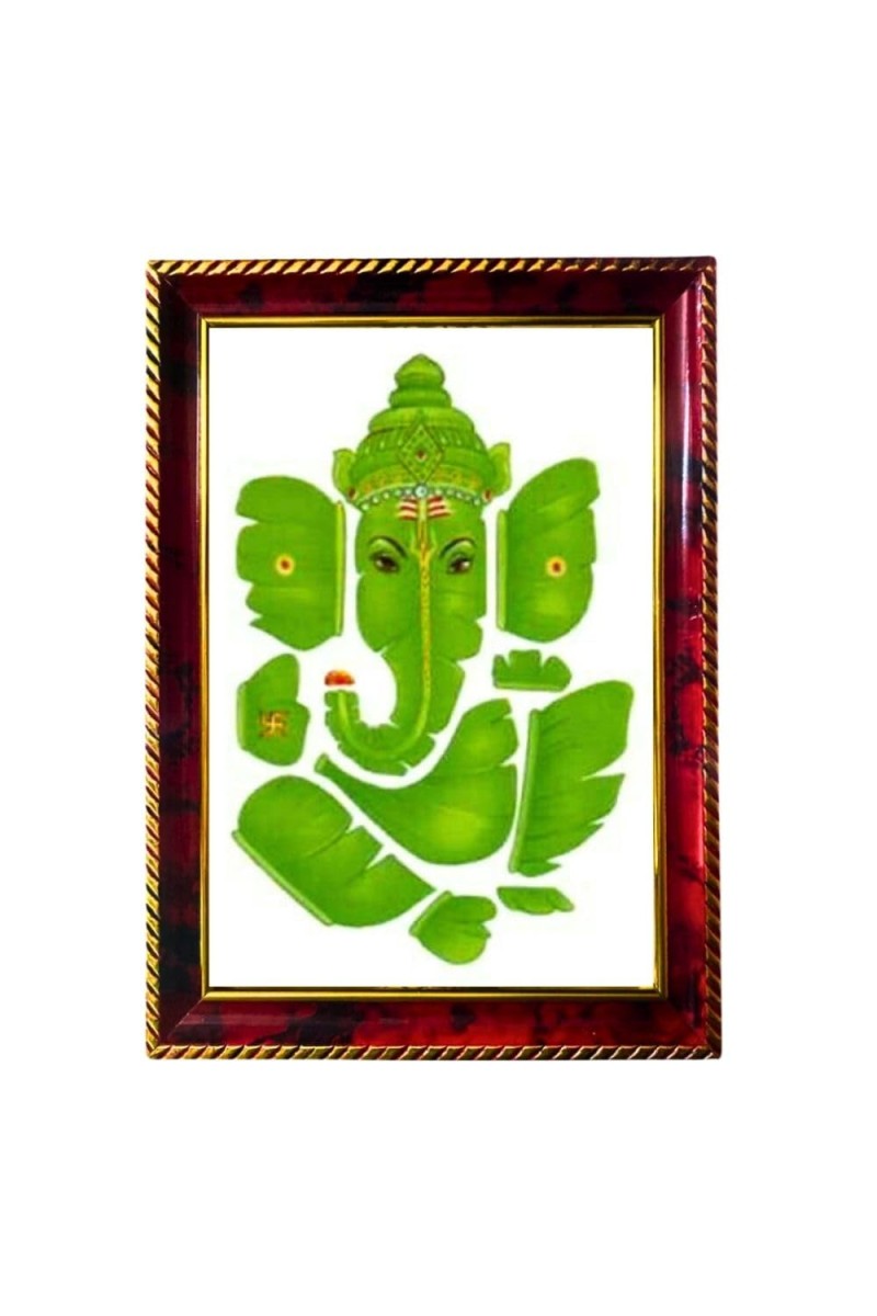 Leaf Ganesha Photo Frame For Wall & Table | 7x9 Inch Golden Cherry Finish | Decorative Leaf Ganesha Photo Frame For Home, Office & Pooja Room (F11348)