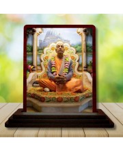 Car Desk/Table Top Bhaktivedanta Swami Prabhupada Wooden Photo Stand 3x4 Inches, Compact & Stylish Spiritual Display For Car, Home & Office (Pack Of 1) (F14652)