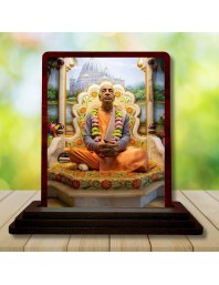 Car Desk/Table Top Bhaktivedanta Swami Prabhupada Wooden Photo Stand 3x4 Inches, Compact & Stylish Spiritual Display For Car, Home & Office (Pack Of 1) (F14652)