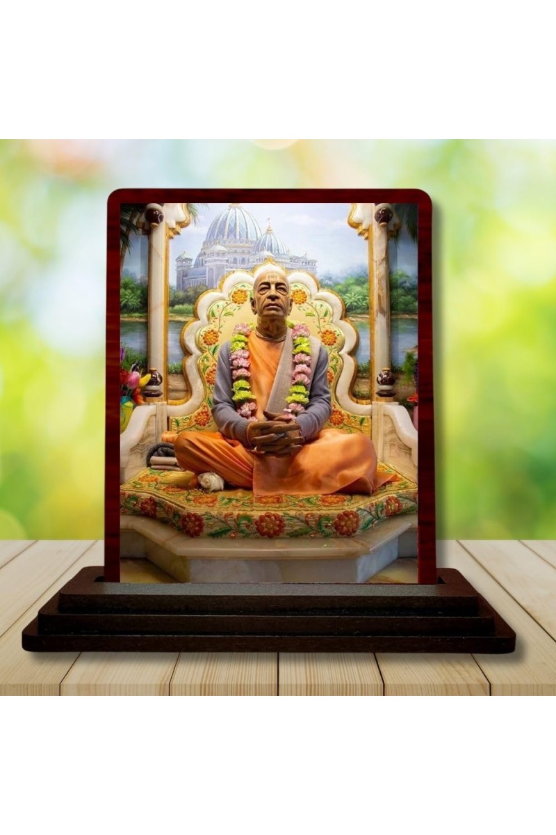 Car Desk/Table Top Bhaktivedanta Swami Prabhupada Wooden Photo Stand 3x4 Inches, Compact & Stylish Spiritual Display For Car, Home & Office (Pack Of 1) (F14652)