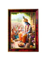 Lord Krishna With Devotees Photo Frame For Wall & Table | 7x9 Inch Golden Cherry Finish | Decorative Lord Krishna With Devotees Photo Frame For Home, Office & Pooja Room (F11469)