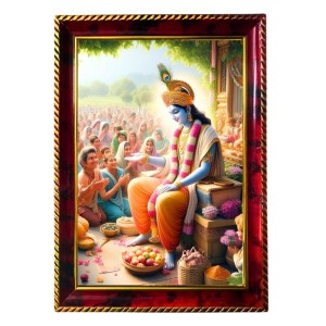 Lord Krishna With Devotees Photo Frame For Wall & Table | 7x9 Inch Golden Cherry Finish | Decorative Lord Krishna With Devotees Photo Frame For Home, Office & Pooja Room (F11469)