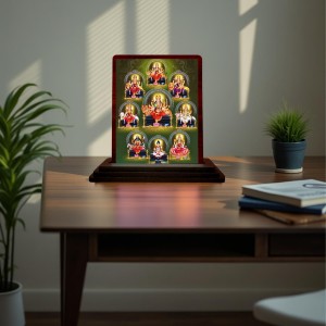 Car Desk/Table Top Maa Durga Wooden Photo Stand 3x4 Inches, Compact & Stylish Spiritual Display For Car, Home & Office (Pack Of 1) (F15071)