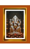 Lord Ganesha Golden Photo Frame - 10x14 Inches | Elegant Wooden Frame For Home, Office & Temple Decoration | Spiritual Wall & Table Decor and Gift Item