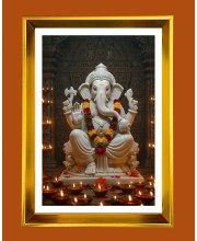 Lord Ganesha Golden Photo Frame - 10x14 Inches | Elegant Wooden Frame For Home, Office & Temple Decoration | Spiritual Wall & Table Decor and Gift Item