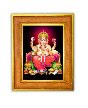 Lord Ganesha Photo Frame 10x14 Inches-Brown Wooden Frame For Home, Office & Temple Decoration And Gifting (F6469)