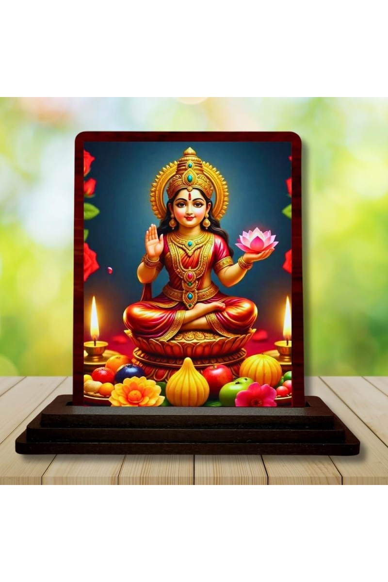 Car Desk/Table Top Maa Laxmi Wooden Photo Stand â€“ 3x4 Inches, Compact & Stylish Spiritual Display For Car, Home & Office (Pack Of 1) (F15079)