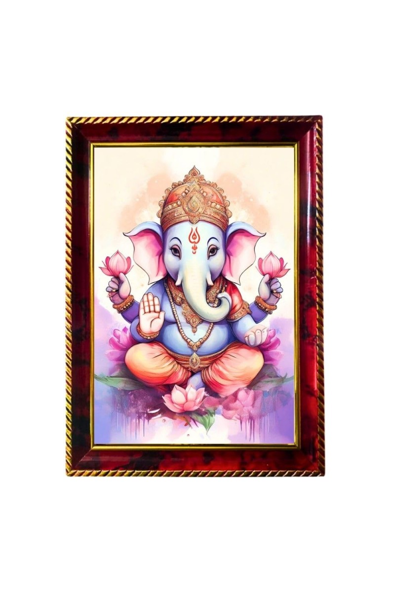 Little Ganesha Photo Frame For Wall & Table | 7x9 Inch Golden Cherry Finish | Decorative Little Ganesha Photo Frame For Home, Office & Pooja Room (F11617)