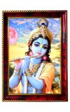 Lord Sri Krishna Photo Frame For Wall & Table | 7x9 Inch Golden Cherry Finish | Decorative Lord Sri Krishna Photo Frame For Home, Office & Pooja Room (F11523)