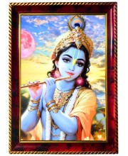 Lord Sri Krishna Photo Frame For Wall & Table | 7x9 Inch Golden Cherry Finish | Decorative Lord Sri Krishna Photo Frame For Home, Office & Pooja Room (F11523)