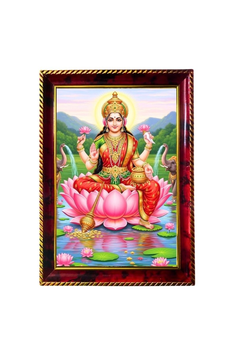 Lakshmi Devi Photo Frame For Wall & Table | 7x9 Inch Golden Cherry Finish | Decorative Lakshmi Devi Photo Frame For Home, Office & Pooja Room (F11717)