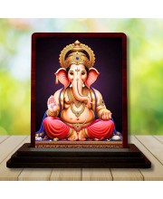 Lord Ganesha Wooden Photo Stand | Car Desk/Table Top- 3x4 Inches, Compact & Stylish Spiritual Display For Car, Home & Office (Pack Of 1) (F14537)