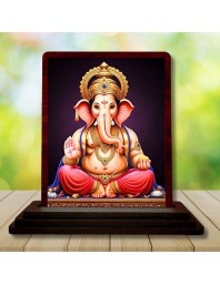 Lord Ganesha Wooden Photo Stand | Car Desk/Table Top- 3x4 Inches, Compact & Stylish Spiritual Display For Car, Home & Office (Pack Of 1) (F14537)