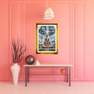 Lord Shiva Golden Photo Frame - 16x20 Inches | Elegant Wooden Frame For Home, Office & Temple Decoration | Spiritual Wall & Table Decor And Gift Item (F9433)