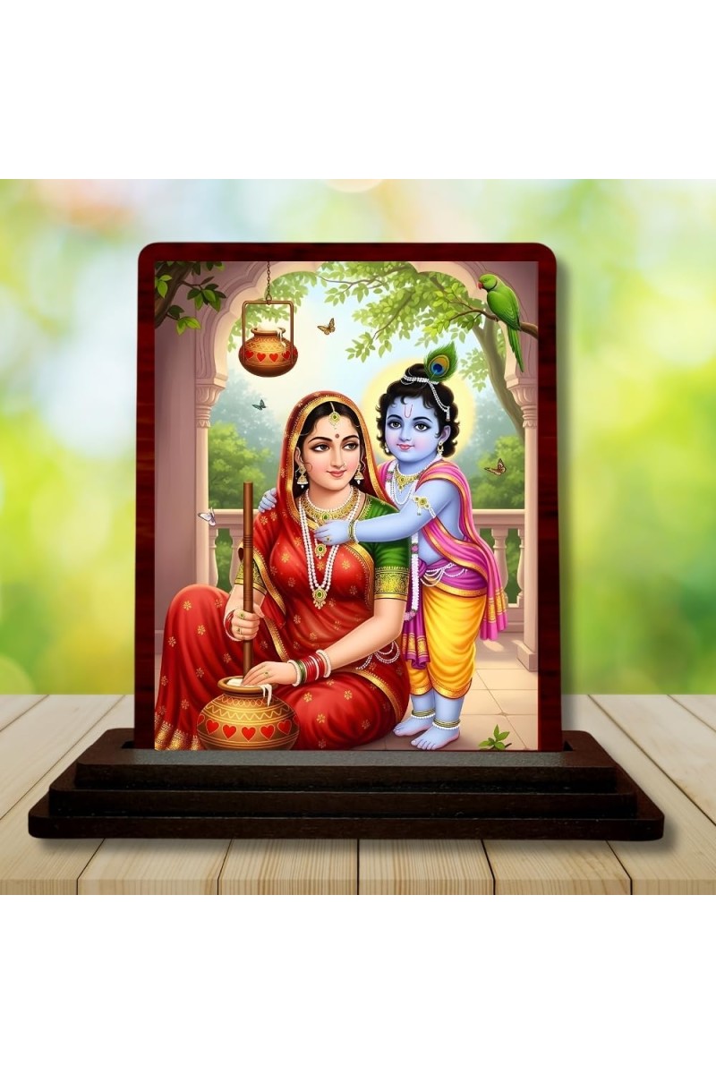 Car Desk/Table Top Lord Radha Krishna Wooden Photo Stand â€“ 3x4 Inches, Compact & Stylish Spiritual Display For Car, Home & Office (Pack Of 1) (F15170)