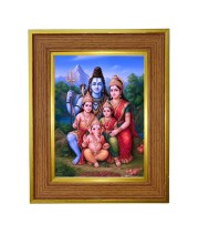 Lord Shiva Family Photo Frame 10x14 Inches-Brown Wooden Frame For Home, Office & Temple Decoration And Gifting (F6243)