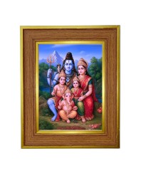 Lord Shiva Family Photo Frame 14x18 Inches-Brown Wooden Frame For Home, Office & Temple Decoration And Gifting (F6243)