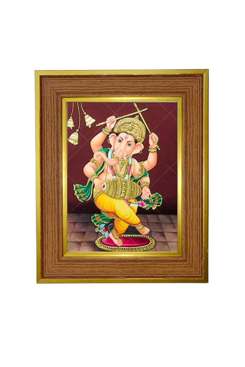 Lord Ganesha Photo Frame 10x14 Inches-Brown Wooden Frame For Home, Office & Temple Decoration And Gifting (F6285)