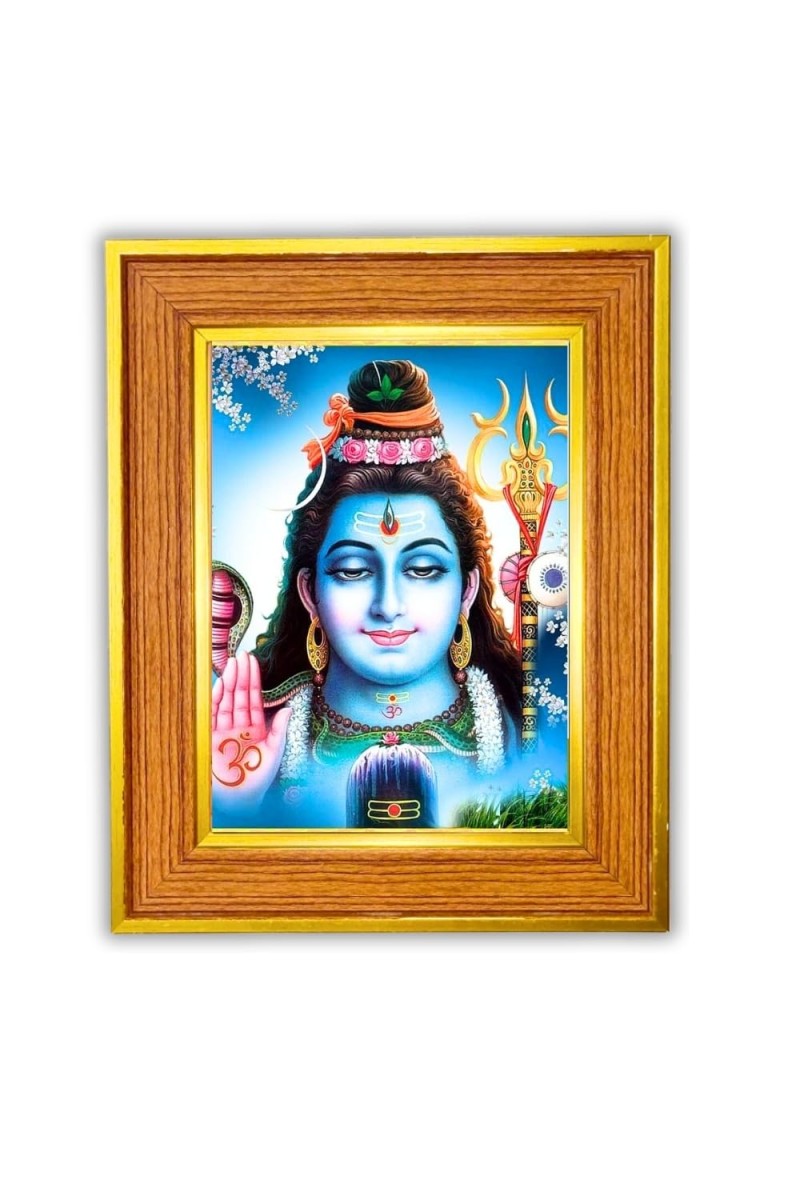 Lord Shiva Photo Frame 16x20 Inches-Brown Wooden Frame For Home, Office & Temple Decoration And Gifting (F6441)