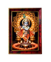 Lord Krishna Photo Frame For Wall & Table | 7x9 Inch Golden Cherry Finish | Decorative Lord Krishna Photo Frame For Home, Office & Pooja Room (F11793)