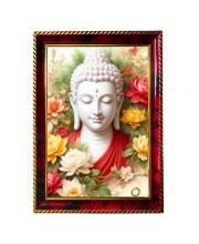 Serene Buddha Photo Frame For Wall & Table | 7x9 Inch Golden Cherry Finish | Decorative Serene Buddha Photo Frame For Home, Office & Pooja Room (F11396)