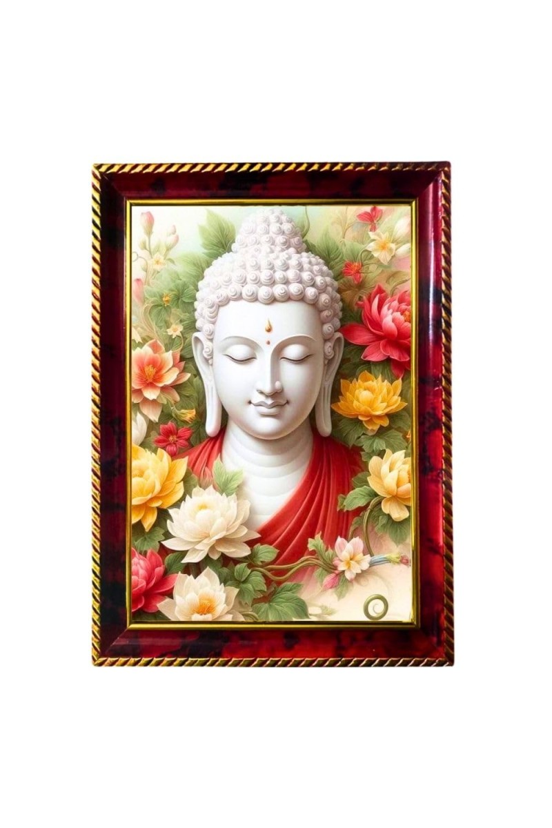 Serene Buddha Photo Frame For Wall & Table | 7x9 Inch Golden Cherry Finish | Decorative Serene Buddha Photo Frame For Home, Office & Pooja Room (F11396)