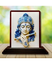 Car Desk/Table Top Lord Krishna Wooden Photo Stand 3x4 Inches, Compact & Stylish Spiritual Display For Car, Home & Office (Pack Of 1) (F14283)