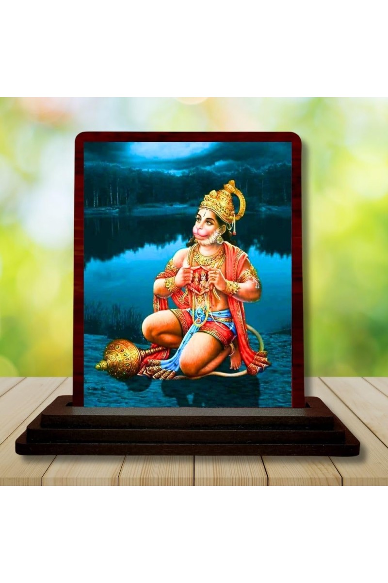 Car Desk/Table Top Lord Hanuman Wooden Photo Stand 3x4 Inches, Compact & Stylish Spiritual Display For Car, Home & Office (Pack Of 1) (F14646)
