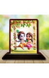Car Desk/Table Top Little Radha Krishna Wooden Photo Stand 3x4 Inches, Compact & Stylish Spiritual Display For Car, Home & Office (Pack Of 1) (F14452)