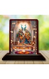 Car Desk/Table Top Radha Krishna Wooden Photo Stand 3x4 Inches, Compact & Stylish Spiritual Display For Car, Home & Office (Pack Of 1) (F14362)