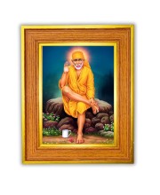 Shirdi Sai Baba Photo Frame 10x14 Inches-Brown Wooden Frame For Home, Office & Temple Decoration And Gifting (F6465)