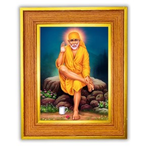 Shirdi Sai Baba Photo Frame 10x14 Inches-Brown Wooden Frame For Home, Office & Temple Decoration And Gifting (F6465)