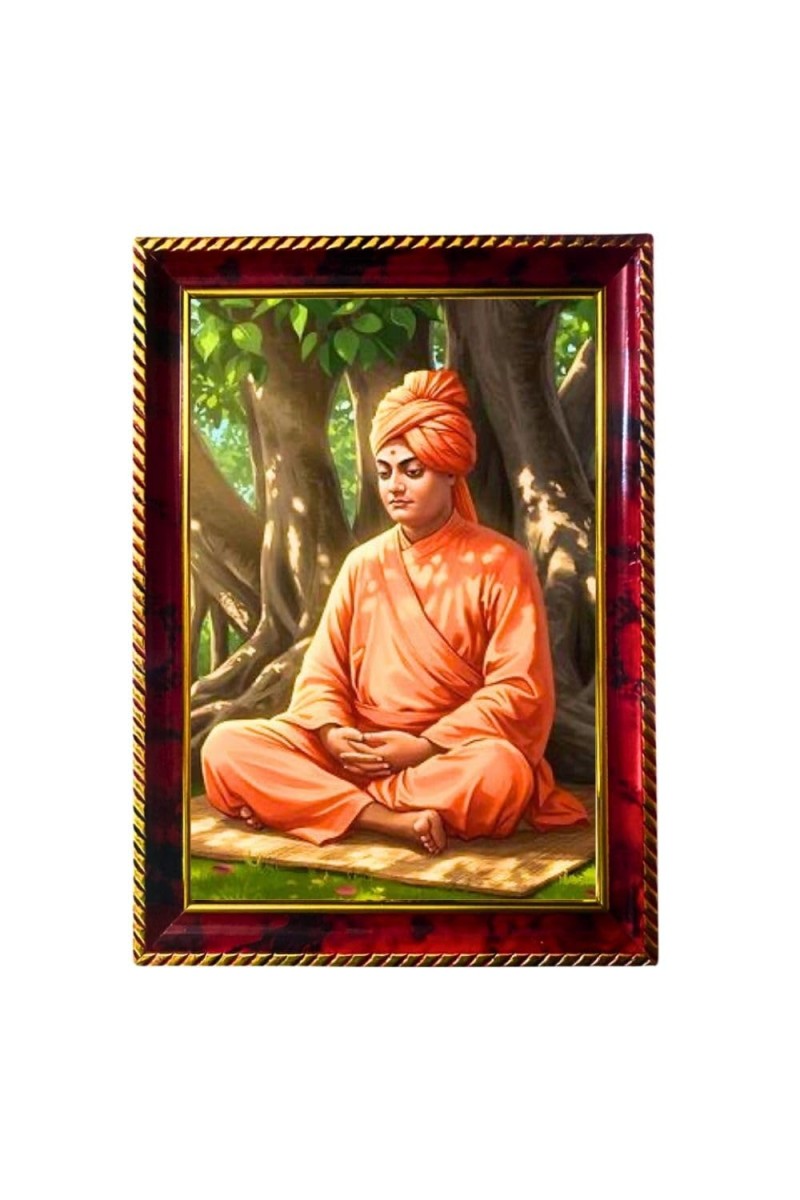 Swami Vivekananda Photo Frame For Wall & Table | 7x9 Inch Golden Cherry Finish | Decorative Swami Vivekananda Photo Frame For Home, Office & Pooja Room (F11734)