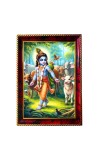 Lord Krishna With Cows Photo Frame For Wall & Table | 7x9 Inch Golden Cherry Finish | Decorative Lord Krishna With Cows Photo Frame For Home, Office & Pooja Room (F11383)