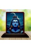Car Desk/Table Top Lord Shiva Wooden Photo Stand 3x4 Inches, Compact & Stylish Spiritual Display For Car, Home & Office (Pack Of 1) (F14217)