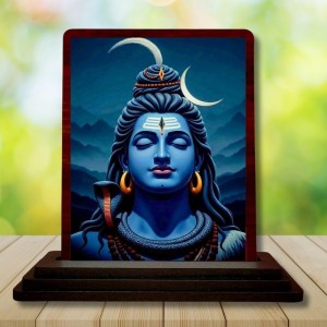 Car Desk/Table Top Lord Shiva Wooden Photo Stand 3x4 Inches, Compact & Stylish Spiritual Display For Car, Home & Office (Pack Of 1) (F14217)