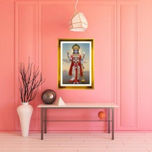 Lord Vishnu Golden Photo Frame - 12x16 Inches | Elegant Wooden Frame For Home, Office & Temple Decoration | Spiritual Wall & Table Decor And Gift Item (F9508)