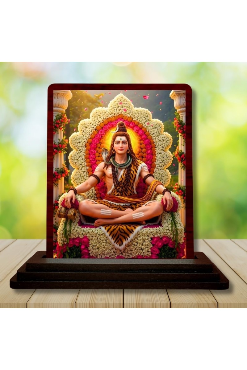 Car Desk/Table Top Lord Shankar Wooden Photo Stand â€“ 3x4 Inches, Compact & Stylish Spiritual Display For Car, Home & Office (Pack Of 1) (F15065)