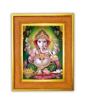Lord Ganesha Photo Frame 10x14 Inches-Brown Wooden Frame For Home, Office & Temple Decoration And Gifting (F6489)