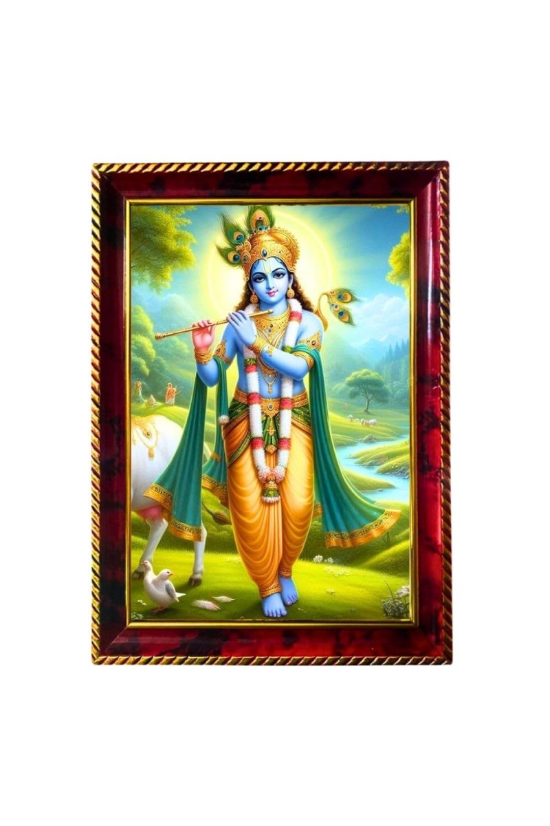 God Sri Krishna Photo Frame For Wall & Table | 7x9 Inch Golden Cherry Finish | Decorative God Sri Krishna Photo Frame For Home, Office & Pooja Room (F11399)